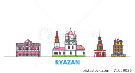 Russia, Ryazan line cityscape, flat vector. Travel city landmark, oultine illustration, line world icons 71639026
