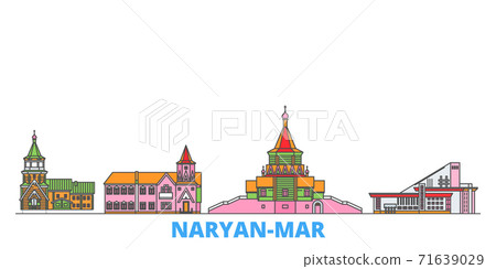 Russia, Naryan Mar line cityscape, flat vector. Travel city landmark, oultine illustration, line world icons 71639029