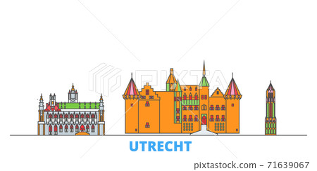 Netherlands, Utrecht line cityscape, flat vector. Travel city landmark, oultine illustration, line world icons Netherlands, Utrecht line cityscape, flat vector. Travel city landmark, oultine illustration, line world icons 71639067