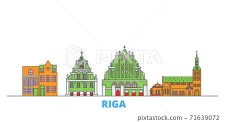 Latvia, Riga line cityscape, flat vector. Travel city landmark, oultine illustration, line world icons Latvia, Riga line cityscape, flat vector. Travel city landmark, oultine illustration, line world icons 71639072