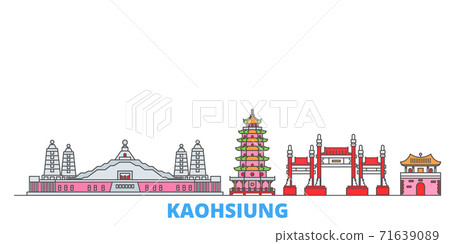 Taiwan, Kaohsiung line cityscape, flat vector. Travel city landmark, oultine illustration, line world icons 71639089