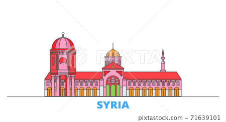 Syria line cityscape, flat vector. Travel city landmark, oultine illustration, line world icons Syria line cityscape, flat vector. Travel city landmark, oultine illustration, line world icons 71639101
