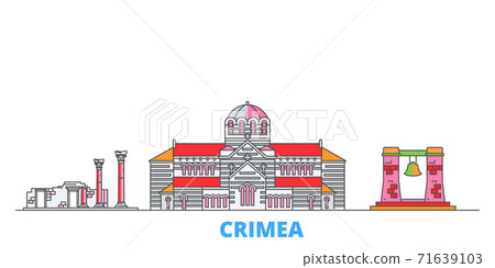 Russia, Crimea, Chersonesus line cityscape, flat vector. Travel city landmark, oultine illustration, line world icons Russia, Crimea, Chersonesus line cityscape, flat vector. Travel city landmark, oultine illustration, line world icons 71639103