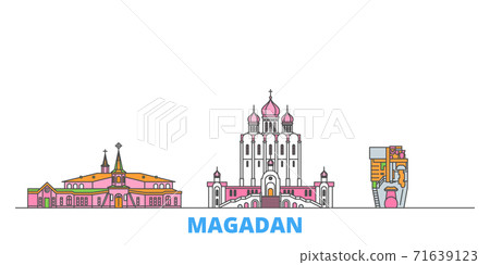 Russia, Magadan line cityscape, flat vector. Travel city landmark, oultine illustration, line world icons 71639123