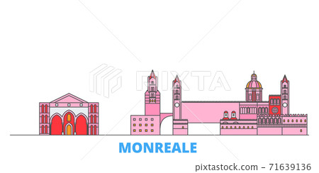 Italy, Monreale line cityscape, flat vector. Travel city landmark, oultine illustration, line world icons Italy, Monreale line cityscape, flat vector. Travel city landmark, oultine illustration, line world icons 71639136