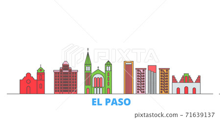 United States, El Paso line cityscape, flat vector. Travel city landmark, oultine illustration, line world icons United States, El Paso line cityscape, flat vector. Travel city landmark, oultine illustration, line world icons 71639137