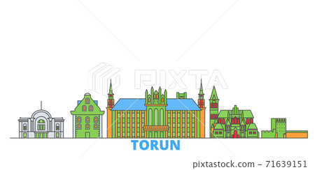 Poland, Torun line cityscape, flat vector. Travel city landmark, oultine illustration, line world icons Poland, Torun line cityscape, flat vector. Travel city landmark, oultine illustration, line world icons 71639151