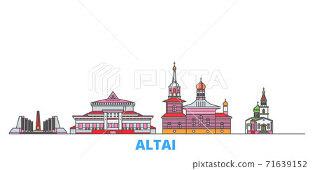 Russia, Gorno Altaysk line cityscape, flat vector. Travel city landmark, oultine illustration, line world icons Russia, Gorno Altaysk line cityscape, flat vector. Travel city landmark, oultine illustration, line world icons 71639152