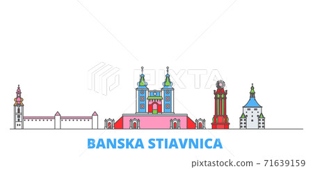Slovakia, Banska Stiavnica line cityscape, flat vector. Travel city landmark, oultine illustration, line world icons 71639159