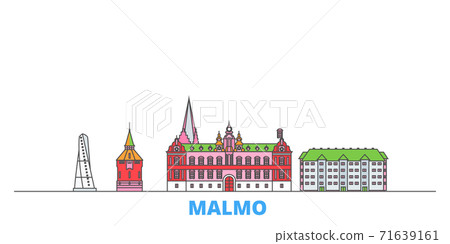 Sweden, Malmo line cityscape, flat vector. Travel city landmark, oultine illustration, line world icons Sweden, Malmo line cityscape, flat vector. Travel city landmark, oultine illustration, line world icons 71639161