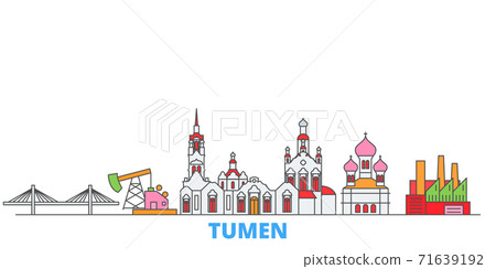Russia, Tumen line cityscape, flat vector. Travel city landmark, oultine illustration, line world icons Russia, Tumen line cityscape, flat vector. Travel city landmark, oultine illustration, line world icons 71639192