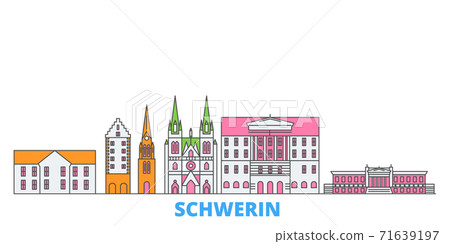 Germany, Schwerin line cityscape, flat vector. Travel city landmark, oultine illustration, line world icons 71639197