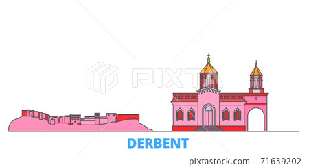 Russia, Derbent line cityscape, flat vector. Travel city landmark, oultine illustration, line world icons 71639202