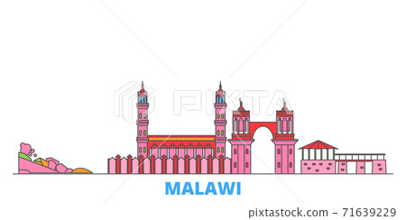 Malawi line cityscape, flat vector. Travel city landmark, oultine illustration, line world icons Malawi line cityscape, flat vector. Travel city landmark, oultine illustration, line world icons 71639229
