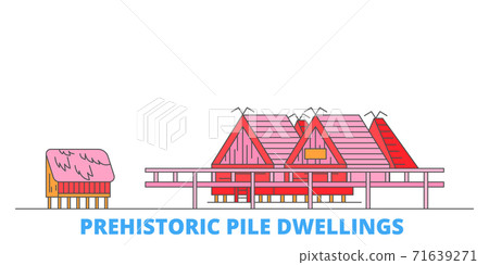 Italy, Prehistoric Pile Dwellings line cityscape, flat vector. Travel city landmark, oultine illustration, line world icons Italy, Prehistoric Pile Dwellings line cityscape, flat vector. Travel city landmark, oultine illustration, line world icons 71639271