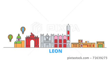 Mexico, Leon line cityscape, flat vector. Travel city landmark, oultine illustration, line world icons 71639273