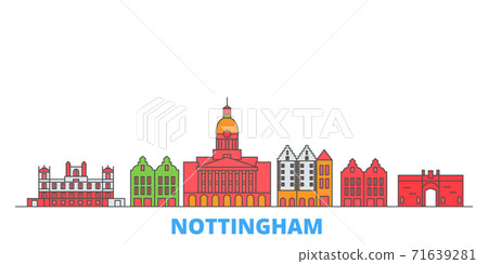 United Kingdom, Nottingham line cityscape, flat vector. Travel city landmark, oultine illustration, line world icons United Kingdom, Nottingham line cityscape, flat vector. Travel city landmark, oultine illustration, line world icons 71639281