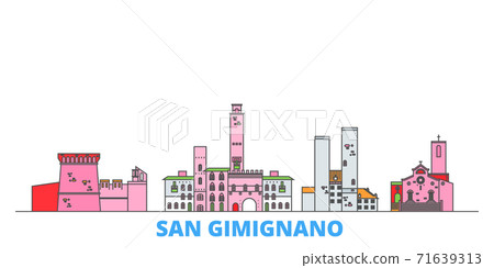 Italy, San Gimignano line cityscape, flat vector. Travel city landmark, oultine illustration, line world icons Italy, San Gimignano line cityscape, flat vector. Travel city landmark, oultine illustration, line world icons 71639313