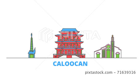 Philippines, Caloocan line cityscape, flat vector. Travel city landmark, oultine illustration, line world icons Philippines, Caloocan line cityscape, flat vector. Travel city landmark, oultine illustration, line world icons 71639316
