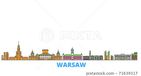 Poland, Warsaw line cityscape, flat vector. Travel city landmark, oultine illustration, line world icons Poland, Warsaw line cityscape, flat vector. Travel city landmark, oultine illustration, line world icons 71639317