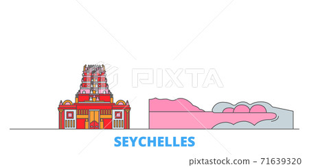 Seychelles line cityscape, flat vector. Travel city landmark, oultine illustration, line world icons Seychelles line cityscape, flat vector. Travel city landmark, oultine illustration, line world icons 71639320