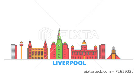 United Kingdom, Liverpool line cityscape, flat vector. Travel city landmark, oultine illustration, line world icons United Kingdom, Liverpool line cityscape, flat vector. Travel city landmark, oultine illustration, line world icons 71639323