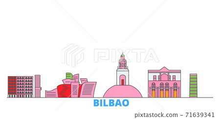 Spain, Bilbao line cityscape, flat vector. Travel city landmark, oultine illustration, line world icons Spain, Bilbao line cityscape, flat vector. Travel city landmark, oultine illustration, line world icons 71639341