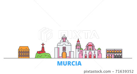 Spain, Murcia line cityscape, flat vector.... - Stock Illustration ...