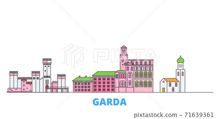 Italy, Garda line cityscape, flat vector. Travel city landmark, oultine illustration, line world icons Italy, Garda line cityscape, flat vector. Travel city landmark, oultine illustration, line world icons 71639361