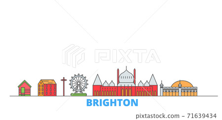 United Kingdom, Brighton line cityscape, flat vector. Travel city landmark, oultine illustration, line world icons United Kingdom, Brighton line cityscape, flat vector. Travel city landmark, oultine illustration, line world icons 71639434