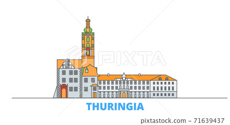 Germany, Thuringia line cityscape, flat vector. Travel city landmark, oultine illustration, line world icons Germany, Thuringia line cityscape, flat vector. Travel city landmark, oultine illustration, line world icons 71639437