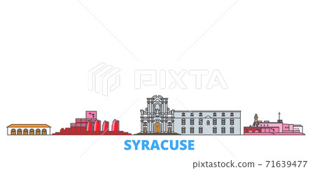 Italy, Syracuse line cityscape, flat vector. Travel city landmark, oultine illustration, line world icons Italy, Syracuse line cityscape, flat vector. Travel city landmark, oultine illustration, line world icons 71639477