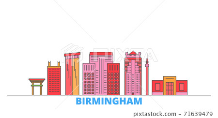 United States, Birmingham line cityscape, flat vector. Travel city landmark, oultine illustration, line world icons United States, Birmingham line cityscape, flat vector. Travel city landmark, oultine illustration, line world icons 71639479