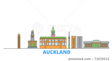 New Zealand, Auckland line cityscape, flat vector. Travel city landmark, oultine illustration, line world icons New Zealand, Auckland line cityscape, flat vector. Travel city landmark, oultine illustration, line world icons 71639522