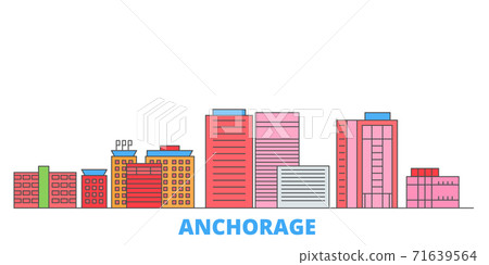 United States, Anchorage line cityscape, flat... - Stock Illustration ...