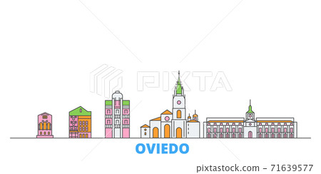 Spain, Oviedo line cityscape, flat vector. Travel city landmark, oultine illustration, line world icons Spain, Oviedo line cityscape, flat vector. Travel city landmark, oultine illustration, line world icons 71639577