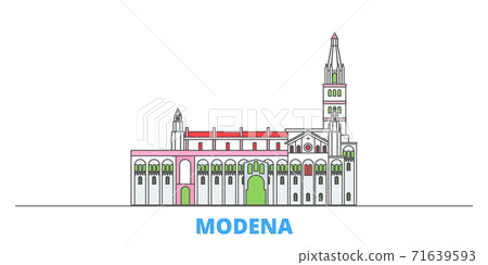 Italy, Modena line cityscape, flat vector. Travel city landmark, oultine illustration, line world icons Italy, Modena line cityscape, flat vector. Travel city landmark, oultine illustration, line world icons 71639593