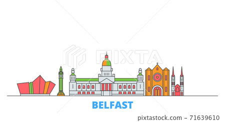 United Kingdom, Belfast line cityscape, flat vector. Travel city landmark, oultine illustration, line world icons United Kingdom, Belfast line cityscape, flat vector. Travel city landmark, oultine illustration, line world icons 71639610