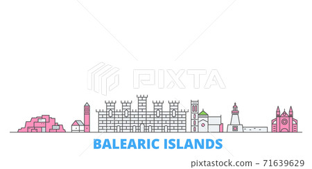 Spain, Balearis Islands line cityscape, flat vector. Travel city landmark, oultine illustration, line world icons 71639629