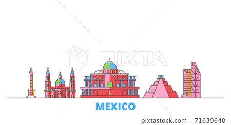 Mexico, Mexico City line cityscape, flat vector. Travel city landmark, oultine illustration, line world icons Mexico, Mexico City line cityscape, flat vector. Travel city landmark, oultine illustration, line world icons 71639640