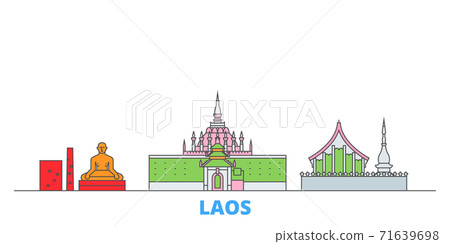 Laos line cityscape, flat vector. Travel city landmark, oultine illustration, line world icons 71639698