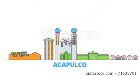 Mexico, Acapulco line cityscape, flat vector. Travel city landmark, oultine illustration, line world icons Mexico, Acapulco line cityscape, flat vector. Travel city landmark, oultine illustration, line world icons 71639701