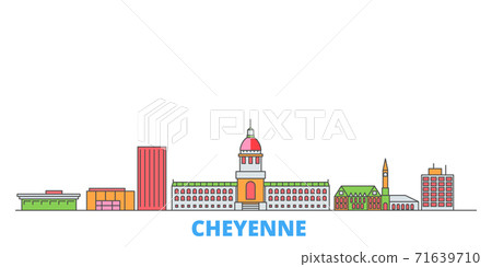 United States, Cheyenne line cityscape, flat vector. Travel city landmark, oultine illustration, line world icons 71639710
