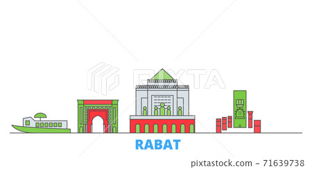 Morocco, Rabat line cityscape, flat vector. Travel city landmark, oultine illustration, line world icons Morocco, Rabat line cityscape, flat vector. Travel city landmark, oultine illustration, line world icons 71639738
