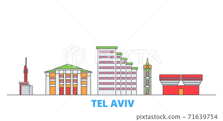 Istael, Tel Aviv line cityscape, flat vector. Travel city landmark, oultine illustration, line world icons Istael, Tel Aviv line cityscape, flat vector. Travel city landmark, oultine illustration, line world icons 71639754