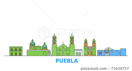 Mexico, Puebla line cityscape, flat vector. Travel city landmark, oultine illustration, line world icons 71639757