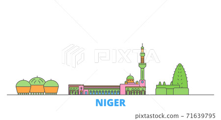 Niger line cityscape, flat vector. Travel city landmark, oultine illustration, line world icons Niger line cityscape, flat vector. Travel city landmark, oultine illustration, line world icons 71639795