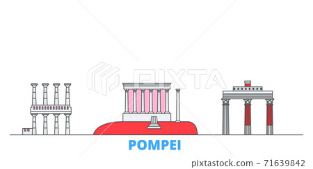Italy, Pompei line cityscape, flat vector. Travel city landmark, oultine illustration, line world icons Italy, Pompei line cityscape, flat vector. Travel city landmark, oultine illustration, line world icons 71639842