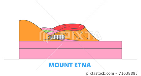Italy, Mount Etna line cityscape, flat vector. Travel city landmark, oultine illustration, line world icons 71639883