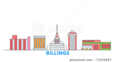 United States, Billings line cityscape, flat vector. Travel city landmark, oultine illustration, line world icons United States, Billings line cityscape, flat vector. Travel city landmark, oultine illustration, line world icons 71639887